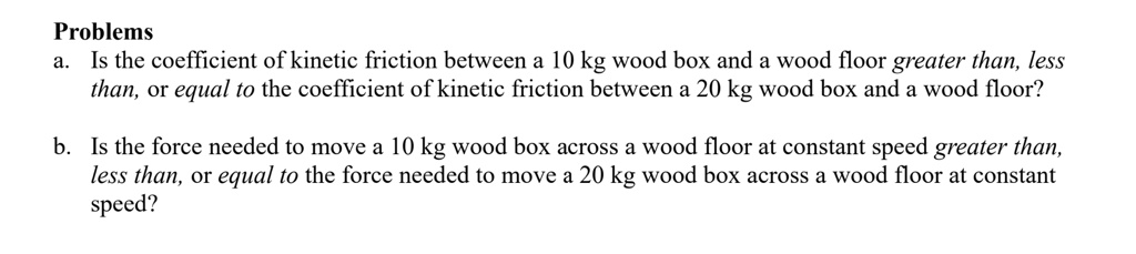 SOLVED: Problems Is the coefficient of kinetic friction between a 10 kg ...