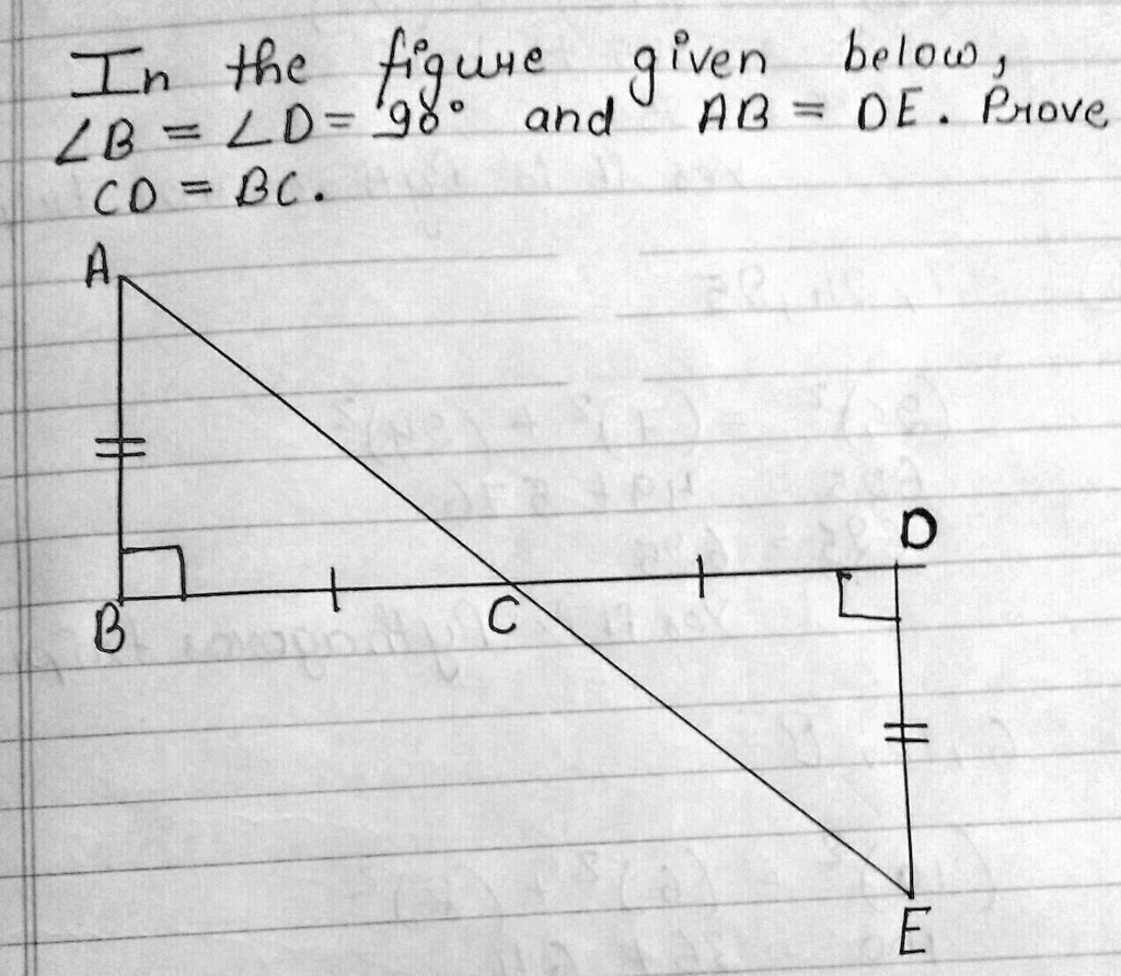 In the figure given below,
?B = ?D = 98° and AB = DE. Prove
CO = BC.