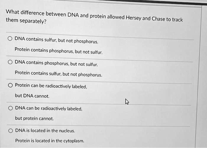 SOLVED: What is the difference between DNA and protein that allowed ...
