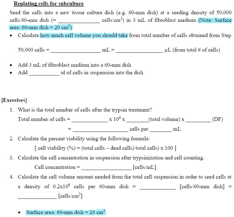 SOLVED Replating cells for subculture. Seed the cells into a new