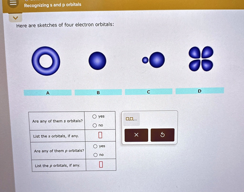 Recognizing s and p orbitals Here are sketches of four electron ...