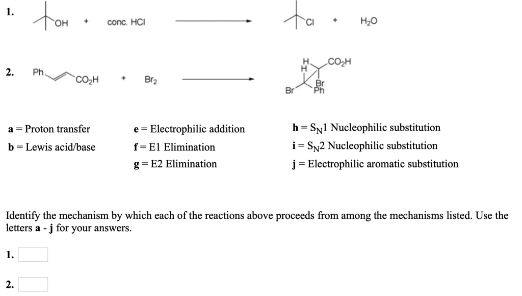 SOLVED: H2O HCl CO2H Ph CO2H Br2 h = SN1 Nucleophilic substitution i ...