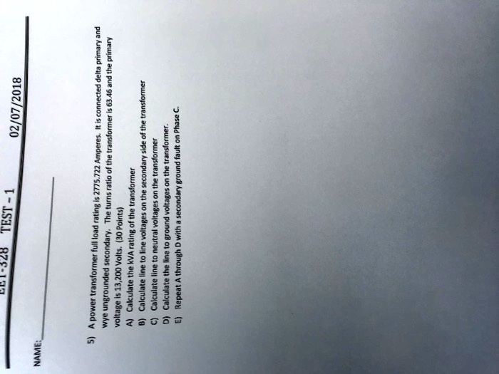 SOLVED 02/07/2018 TEST1 A) Calculate the KVA rating of the