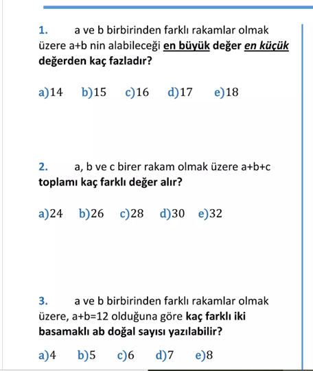 SOLVED: 1. A Ve B Birbirinden Farkl? Rakamlar Olmak üzere A+b Nin ...