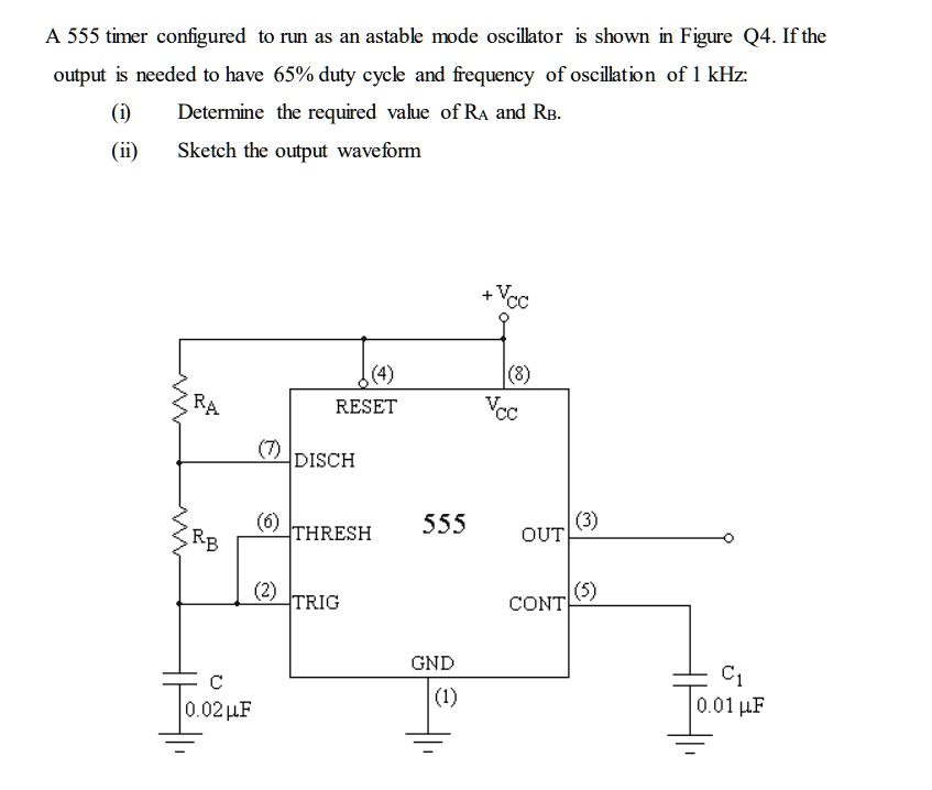 SOLVED A 555 timer configured to run as an astable mode oscillator is shown in Figure Q4. If