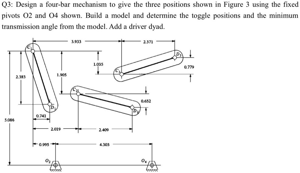 q3 design a four bar mechanism to give the three positions shown in ...