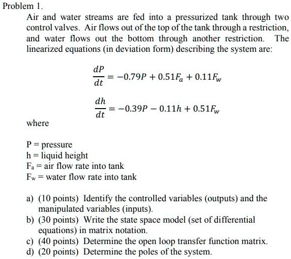 SOLVED: Problem 1: Air and water streams are fed into a pressurized ...