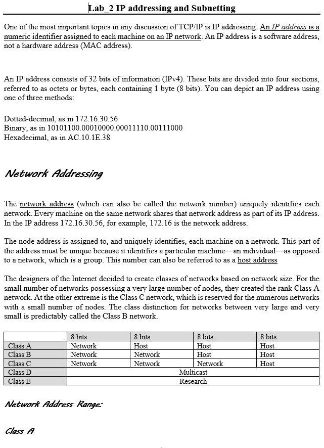 lab 2 ip addressing and subnetting one of the most important topics in ...