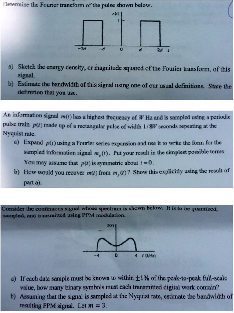 Solved Determine The Fourier Transform Of The Pulse Shown Below X T A Sketch The Energy