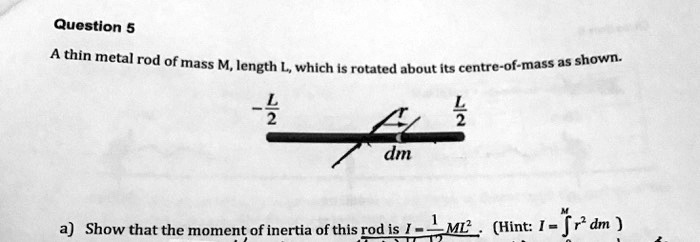 Solved Question 5 A Thin Metal Rod Of Mass M Length L Which Is