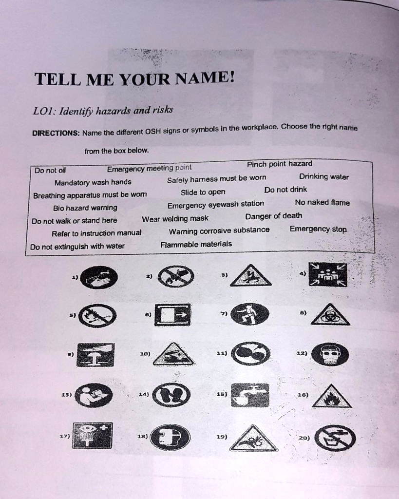 Solved: Kailangan Po Talaga. Tell Me Your Name! Loi: Identify Hazards 