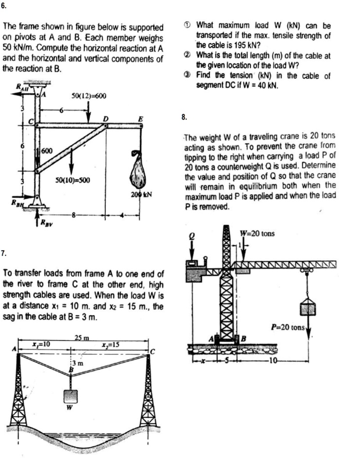 6. The frame shown in figure below is supported on pivots at A and B ...