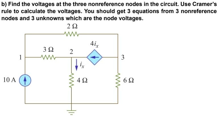Text: Find the voltages at the three non-reference nodes in the circuit ...