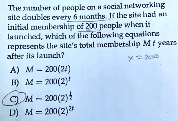 SOLVED The number of people on a social networking site doubles