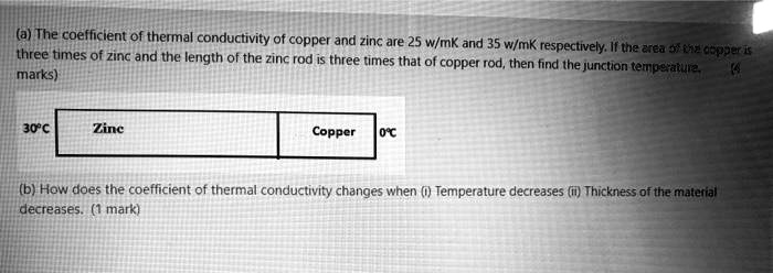 SOLVED: IThe coefficient thermal conductivity of copper and zinc are 25 ...