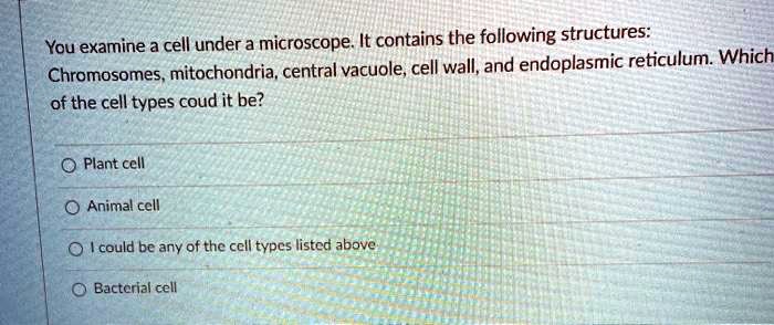 SOLVED: You examine a cell under a microscope. It contains the ...