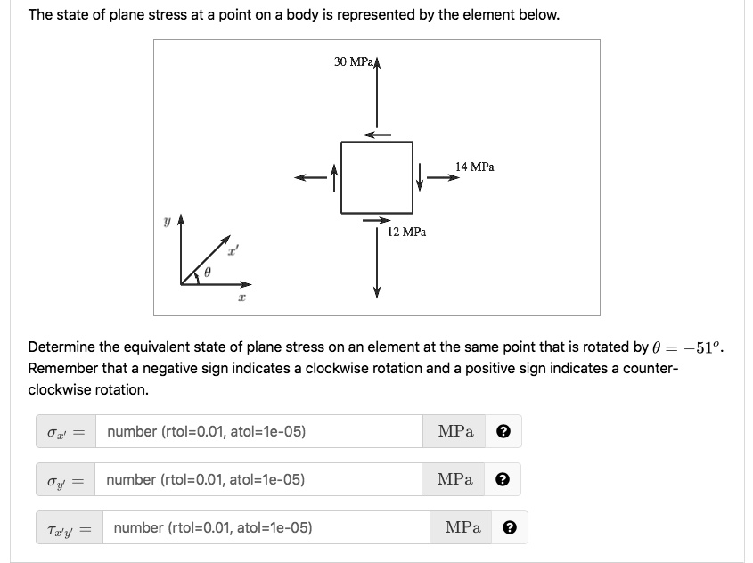 SOLVED: The state of plane stress at a point on a body is represented ...