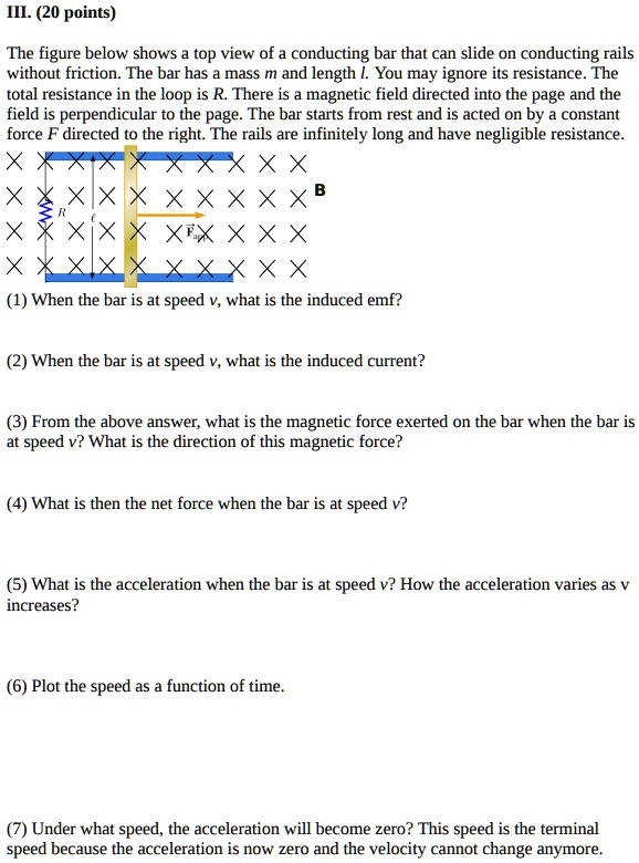 SOLVED III (20 points) The figure below shows top view of conducting bar that can slide on