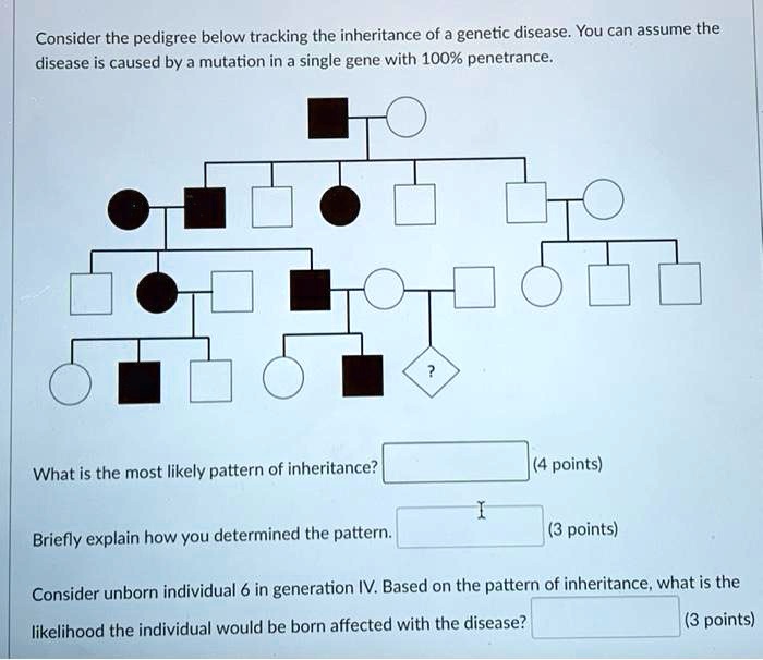 SOLVED: Consider the pedigree below tracking the inheritance of genetic ...