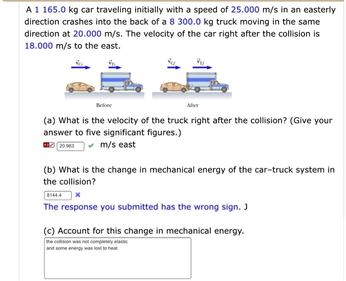 Solved A 1 165 0 Kg Car Traveling Initially With A Speed Of 25 000 M S