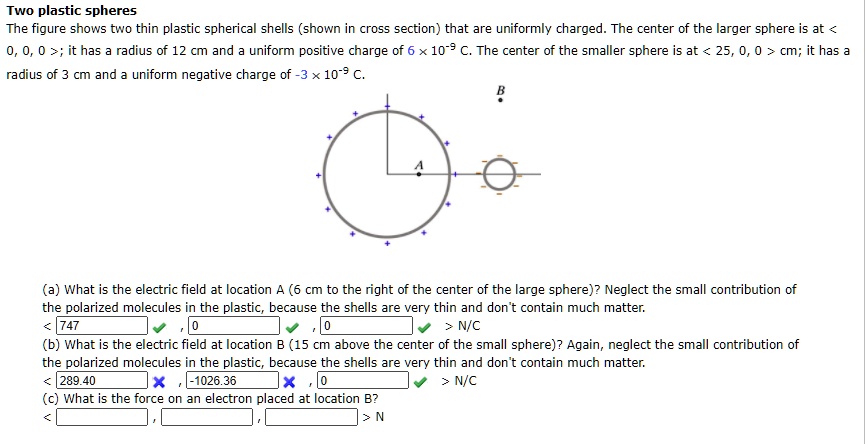 SOLVED: Two plastic spheres The figure shows two thin plastic spherical ...