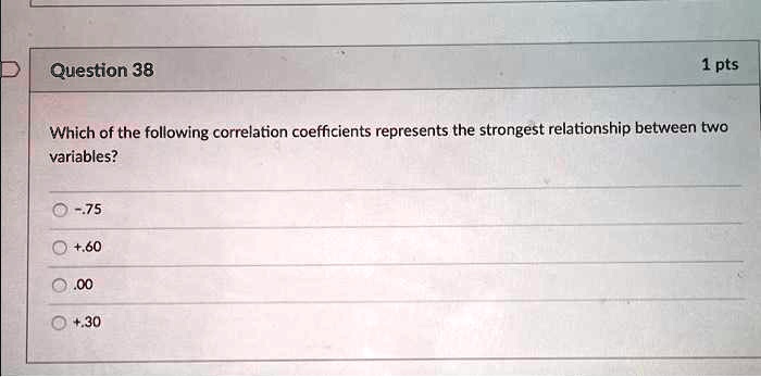 Question 38 1 pts Which of the following correlation...