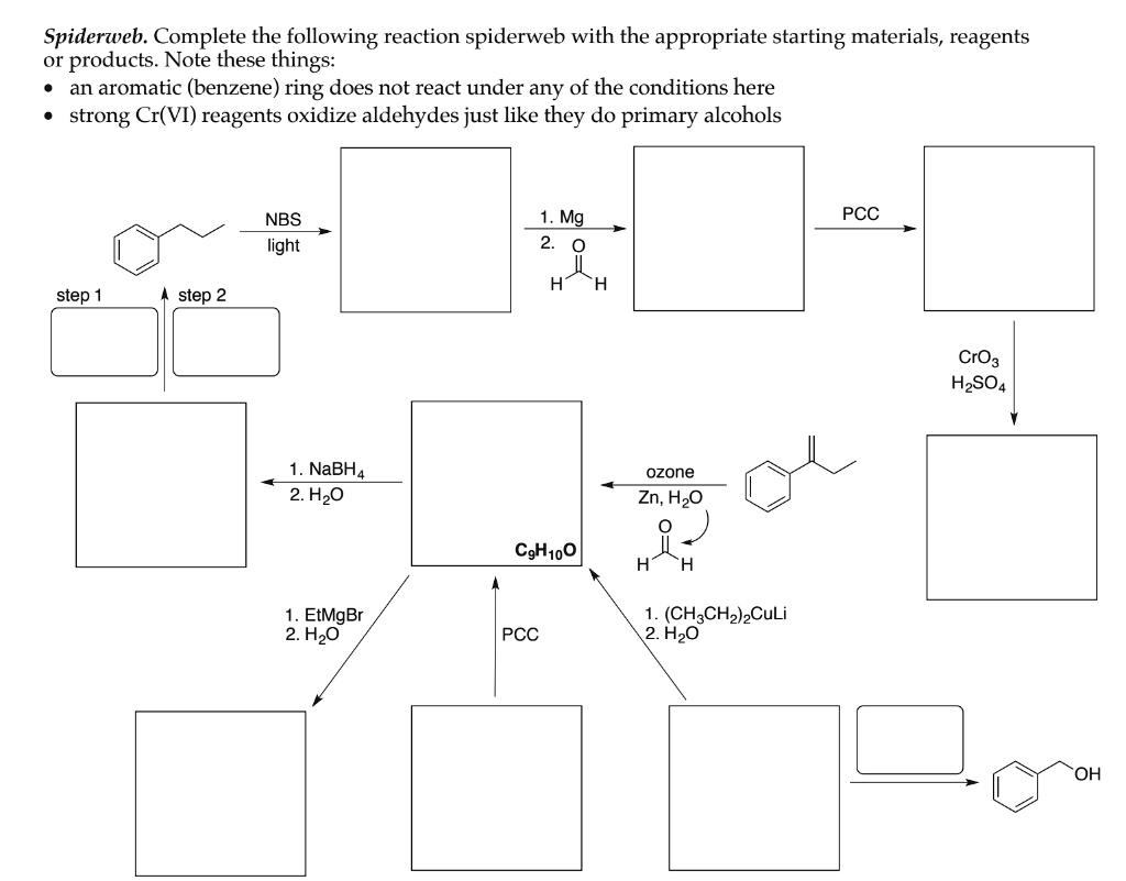 SOLVED: Spiderweb. Complete the following reaction spiderweb with the ...