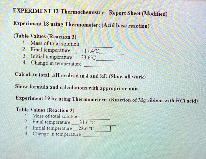 thermochemistry experiment lab report