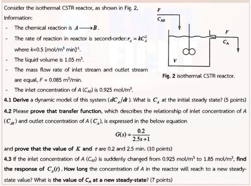 Consider the isothermal CSTR reactor, as shown in Fig....