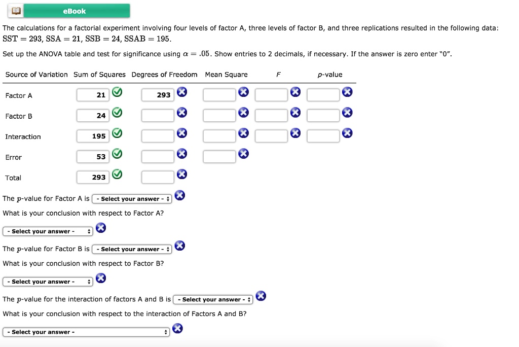 SOLVED: The calculations for a factorial experiment involving four ...