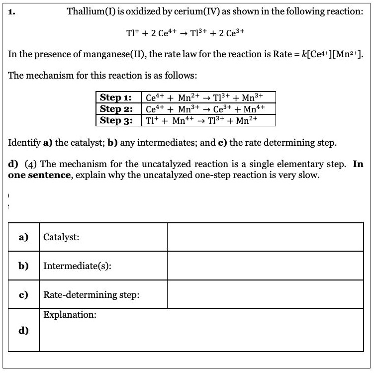 SOLVED: Thallium(I) is oxidized by cerium(IV) as shown in the