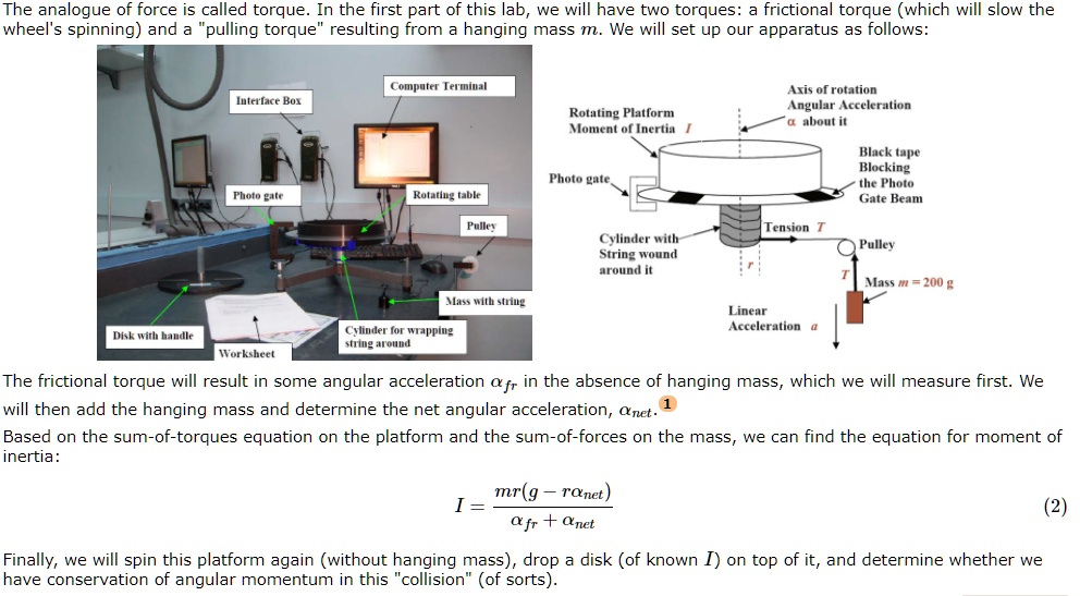 the analogue of force is called torque in the first part of this lab we will have two torques frictional torque which will slow the wheel spinning and pulling torque resulting from hanging  24404