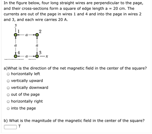 SOLVED: In the figure below, four long straight wires are perpendicular ...