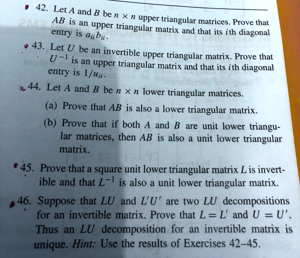 SOLVED: 42. Let A and B be n AB is an Xn upper triangular matrices ...