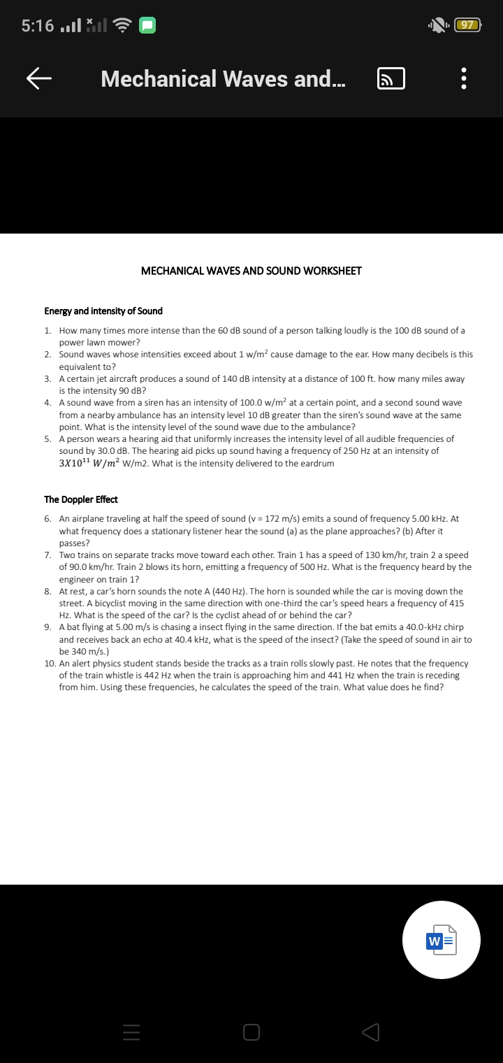 solved-k-mechanical-waves-and-mechanical-waves-and-sound-worksheet-energy-and-intensity-of