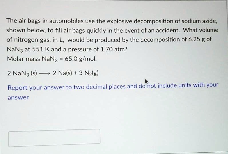 The airbags in automobiles use the explosive of sodium