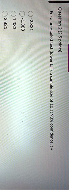 question 2 25 points for a one tailed test lower tail a sample size of 10 at 90 confidence t 2821 1383 1383 2821 73473