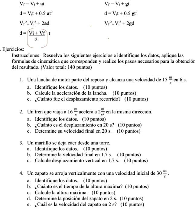 SOLVED: Vi = Vi + Gt D = Vit + 0.5 Gt^2 + âˆ† V = Vi + 4 D = Vat + 0.5 ...