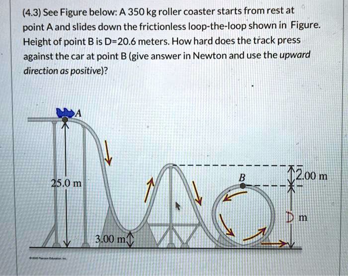 SOLVED: (4.3) See Figure below: A 350 kg roller coaster starts from ...