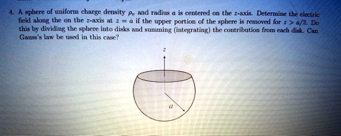 a sphere of uniform charge density pv and radius is centered on the z ...