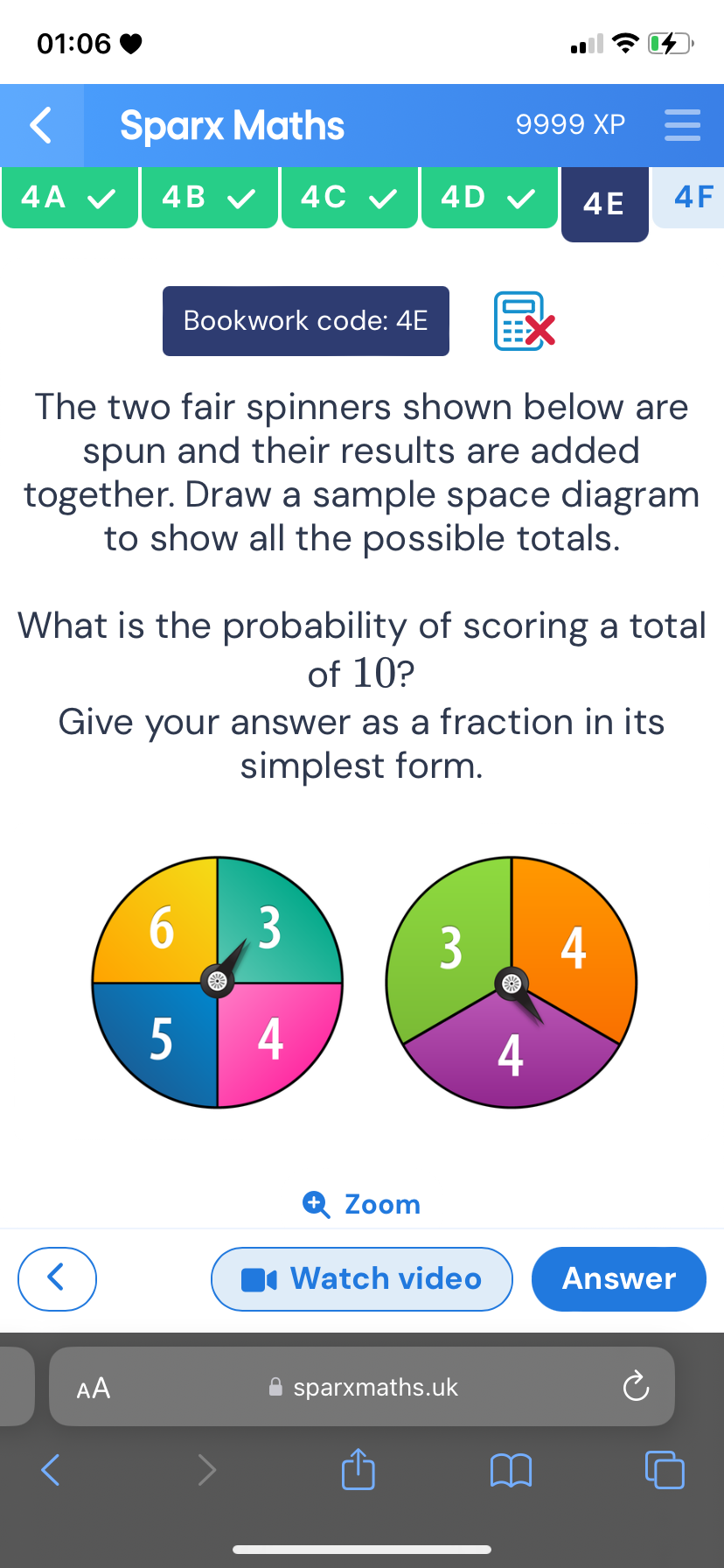 SOLVED: 01: 06 .. 4 Sparx Maths 9999 × P 4. A 4 B 4 C 4D 4E 4 F ...