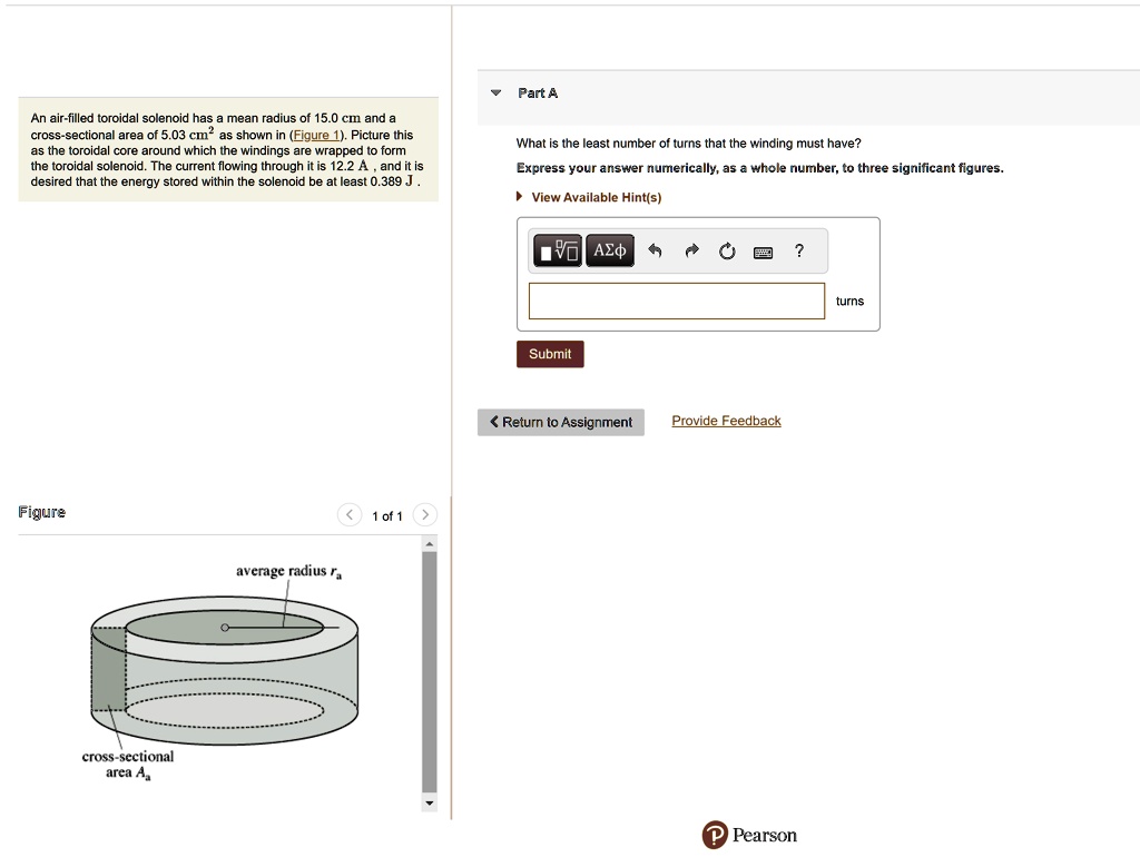 Solved An Air Filled Toroidal Solenoid Has A Mean Radius Of 15 0 Cm And A Cross Sectional Area