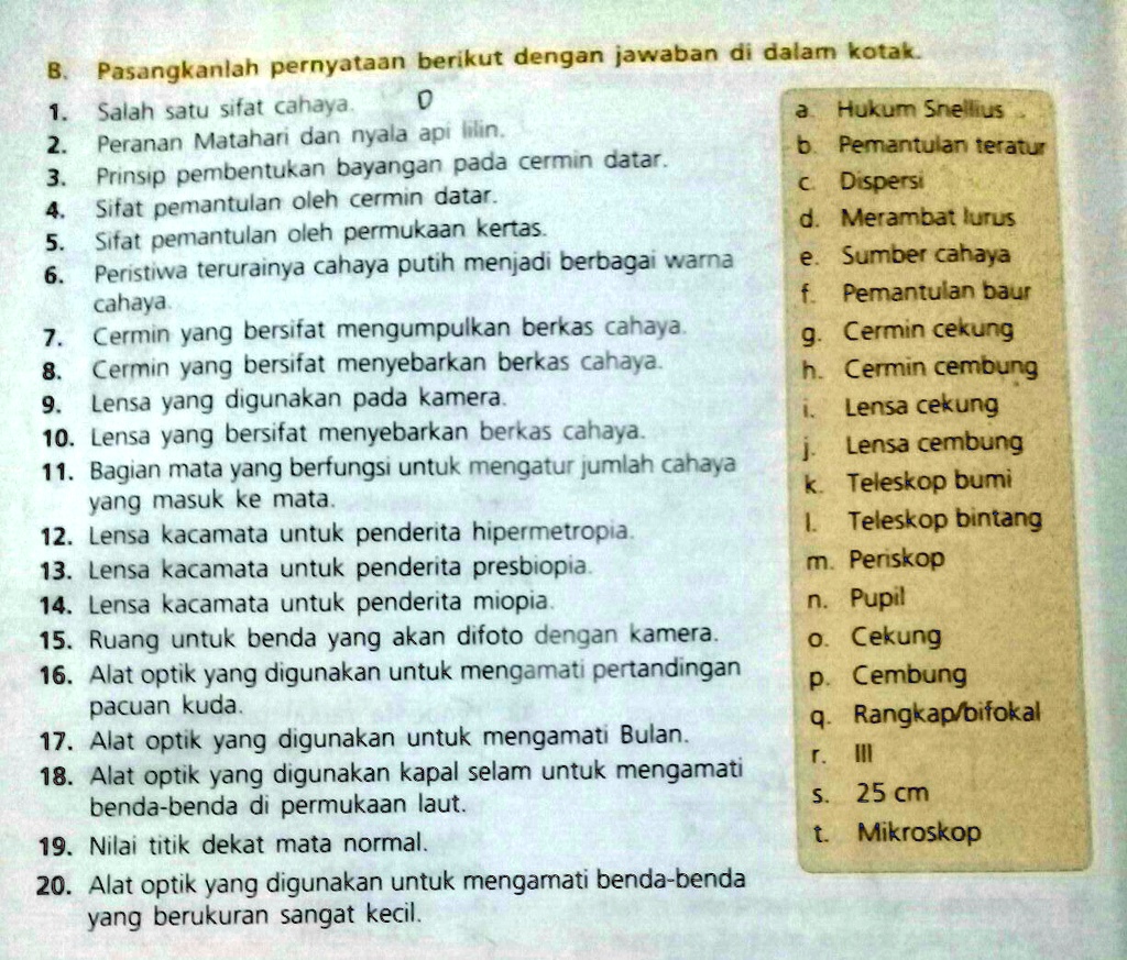 SOLVED: Pasangkan Lah Penyataan Berikut ! B Pasangkanlah Pernyataan ...