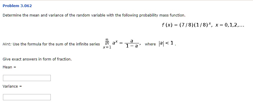 SOLVED: Problem 3.062 Determine the mean and variance of the random ...