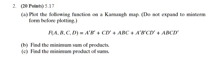 SOLVED: (20 Points) 5.17 (a) Plot The Following Function On A Karnaugh ...