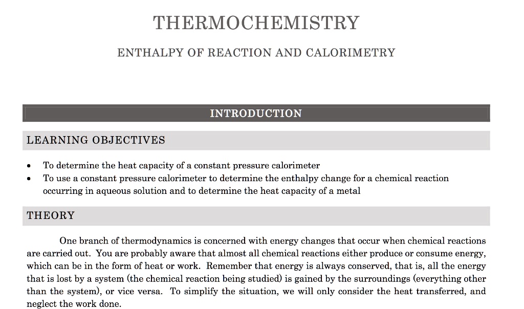 SOLVED THERMOCHEMISTRY ENTHALPY OF REACTION AND CALORIMETRY