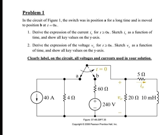 SOLVED: Solve please Problem1 In the circuit of Figure 1, the switch ...
