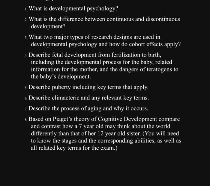 SOLVED 1. What is developmental psychology 2. What is the