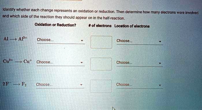 Determine Whether Each Change Represents Oxidation Or Reduction. SOLVED: Identify whether each change represents an oxidation Or