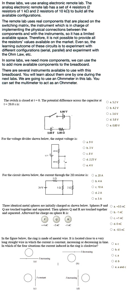 SOLVED: In these labs, we use analog ectronic remote lab The analog ...